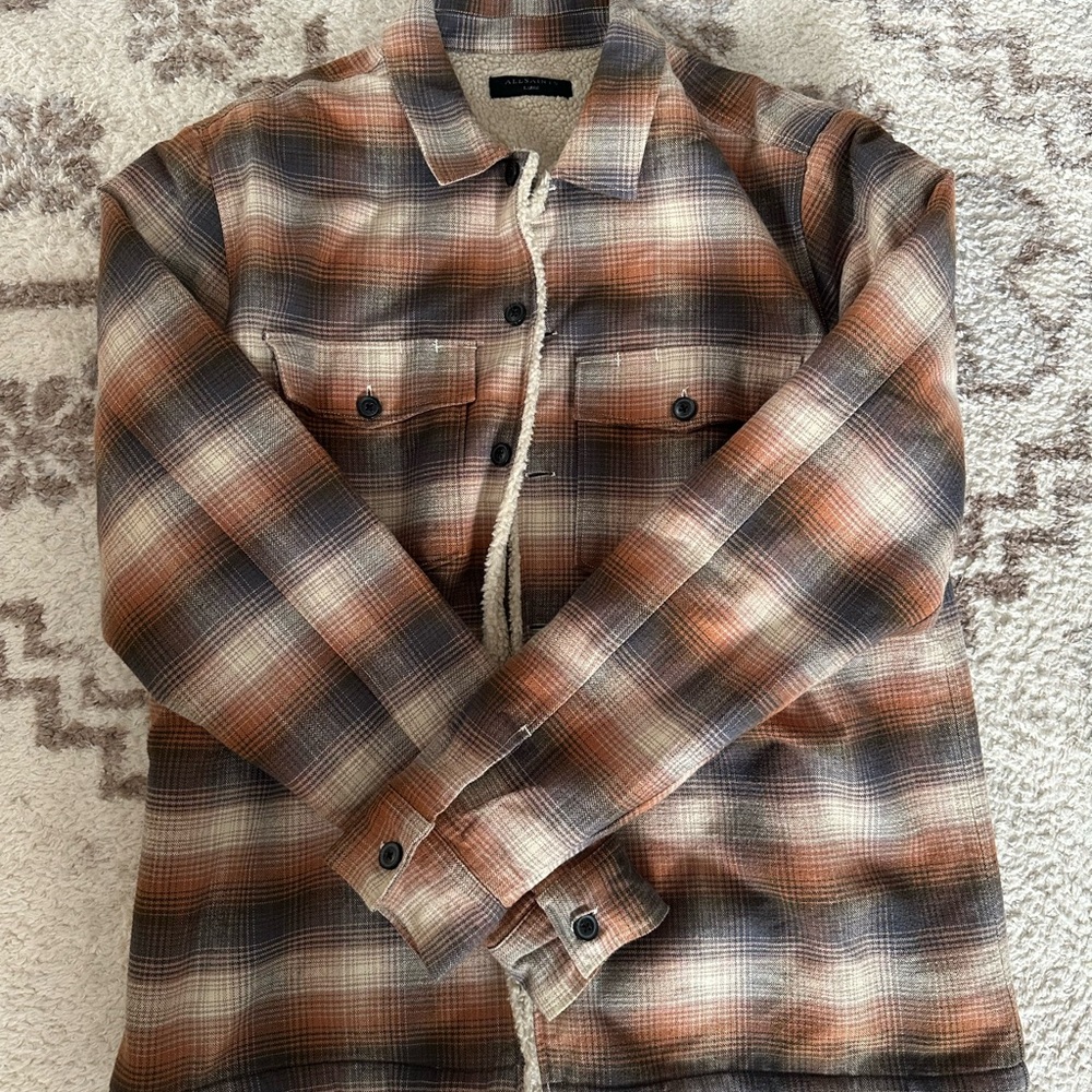 All Saints Brown and Gray Plaid Shirt Jacket